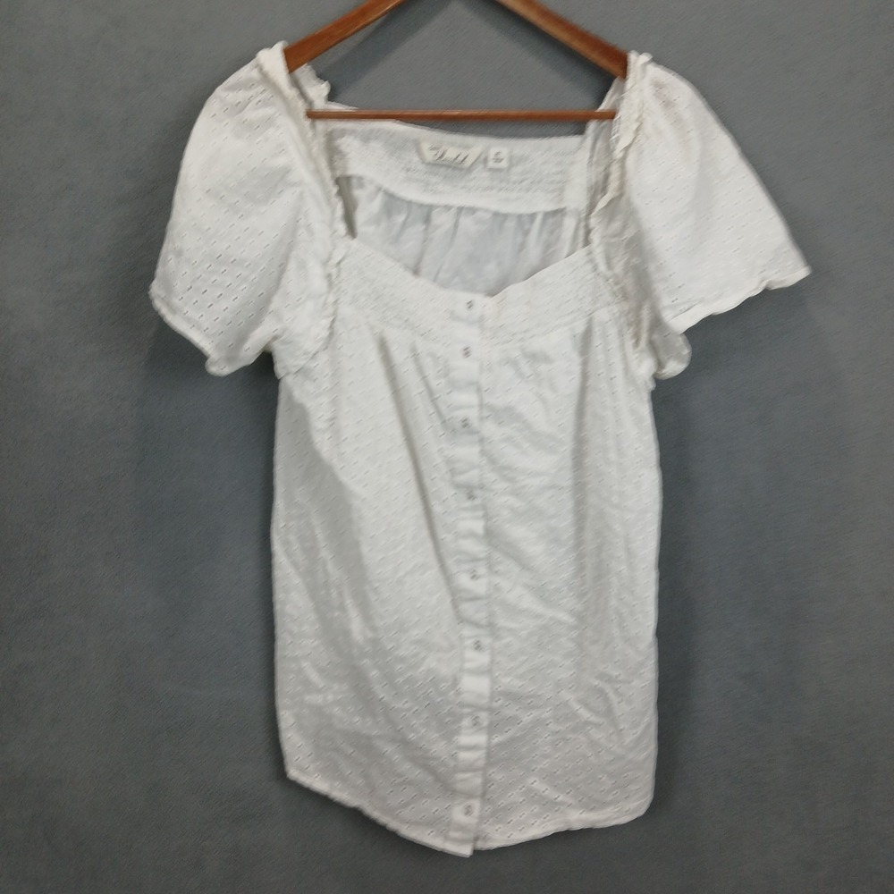 Caffe Marrakesh Blouse Top Womens XL White Cotton Eyelet‎ Cinched Button Front